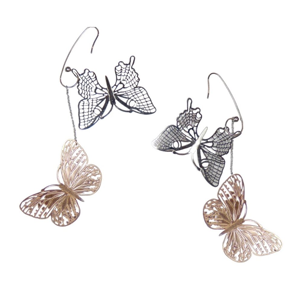 Inox Women's Stainless Steel Silver and Rose Gold Butterfly Earrings